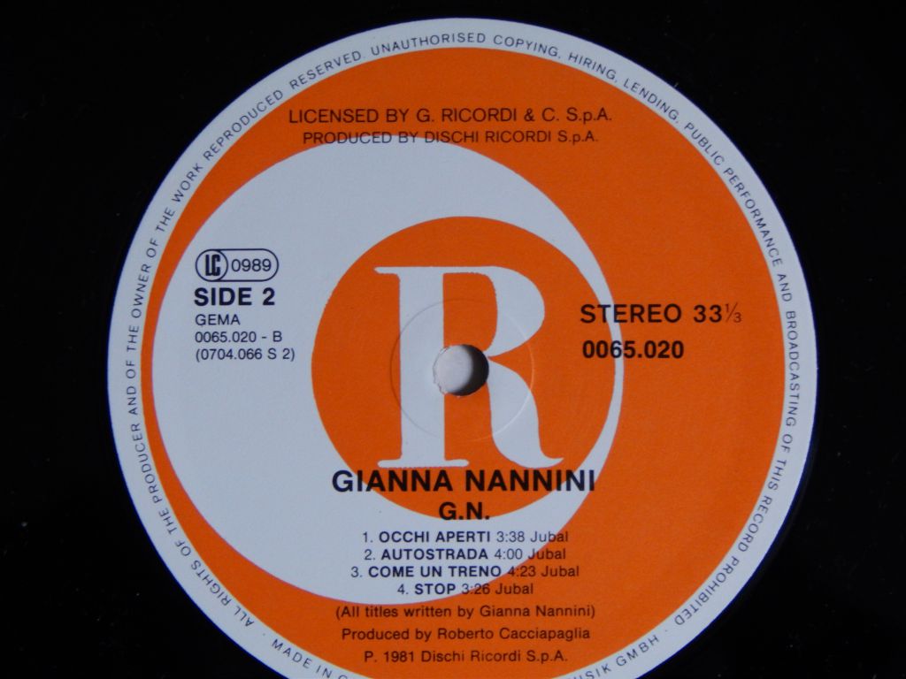 Gianna Nannini ‎– G.N.   (Ricordi ‎– 0065.020, Germany) EX+/EX+ - фото фото фото 3