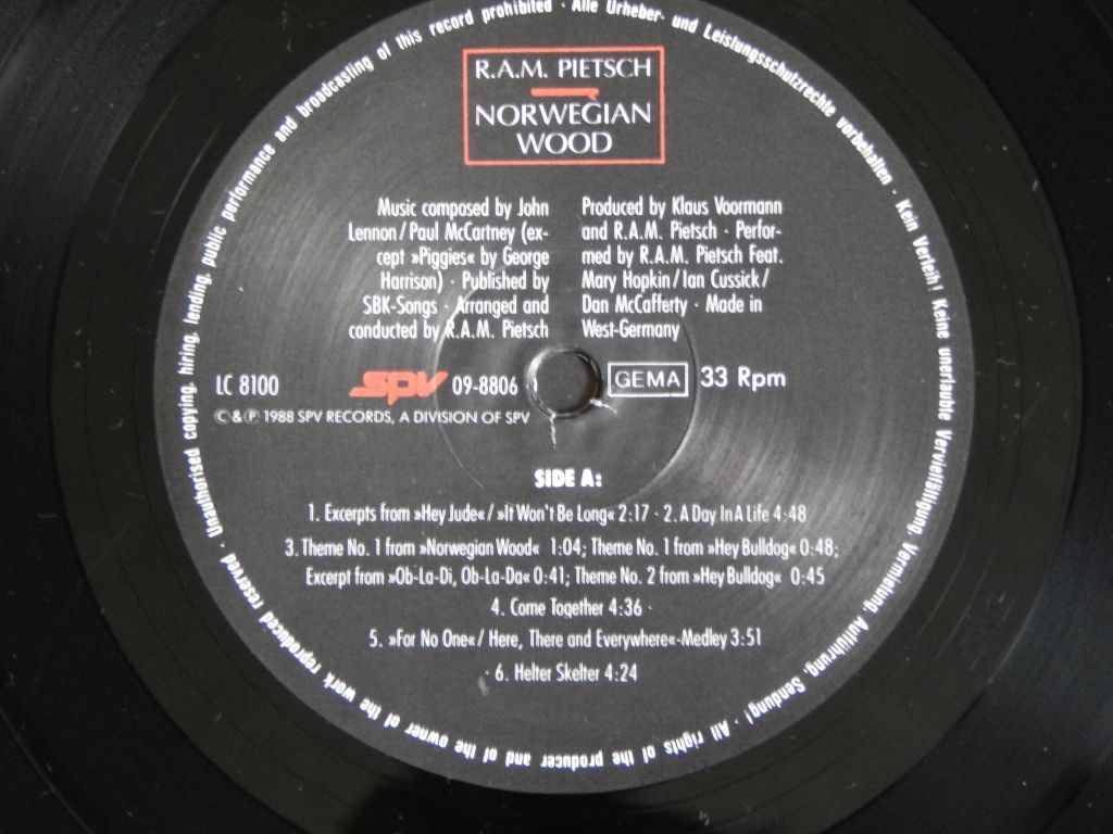 R.A.M. Pietsch ‎– Norwegian Wood  (SPV Records ‎– 09-8806, Germany) NM-/NM- - фото фото фото 3