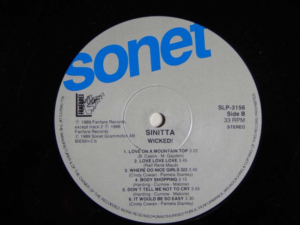 Sinitta ‎– Wicked  (Sonet ‎– SLP-3156, Sweden) NM-/EX+ - фото фото фото 3