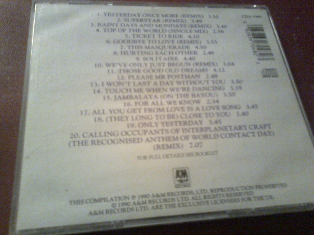 Carpenters Only Yesterday Greatest Hits CD фирменный б/у - фото фото фото 1