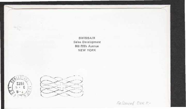США 1972 SWISSAIR АВИАПЕРЕВОЧКИК КОМПАНИЯ ПЕРВЫЙ ПОЛЁТ НЬЮ-ЙОРК-ЖЕНЕВА АВИАЦИЯ ТРАНСПОРТ Cachet - фото фото фото 1
