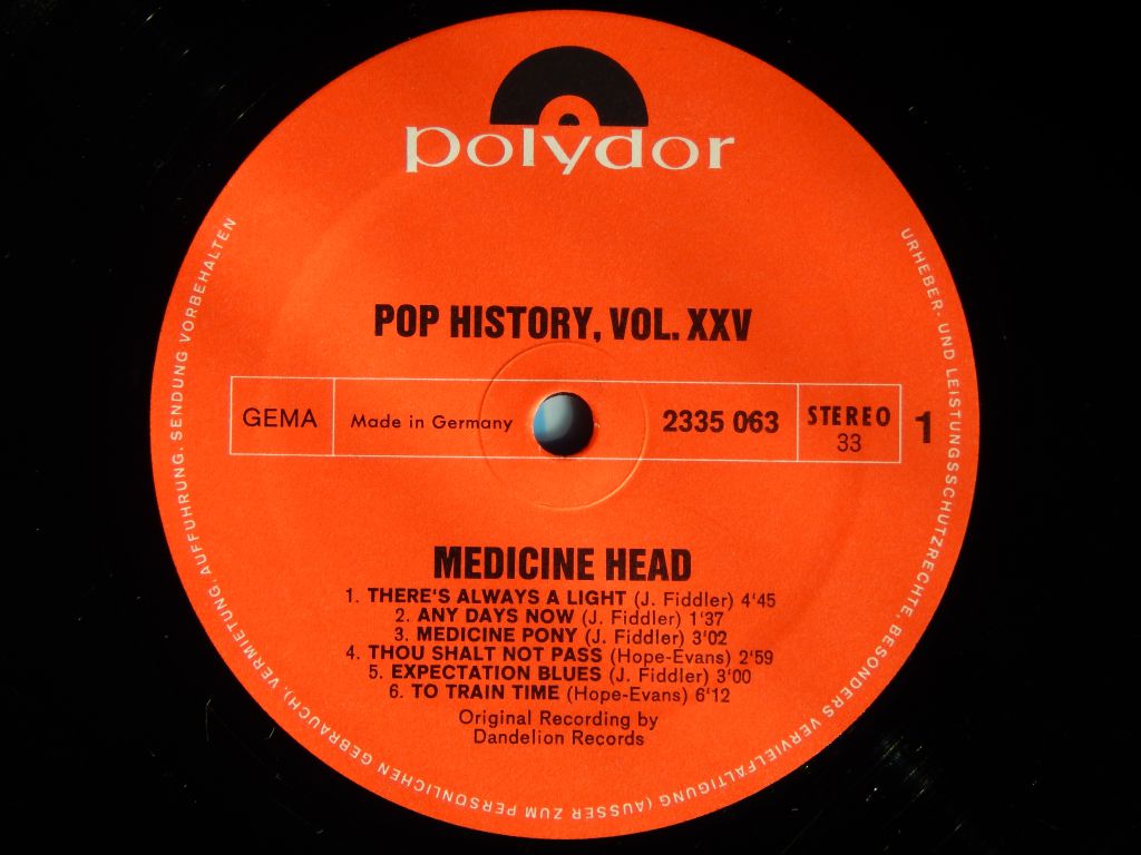 Medicine Head ‎– Pop History Vol 25  (Polydor ‎– 2625 026, Germany) EX+/EX+/EX+ - фото фото фото 3