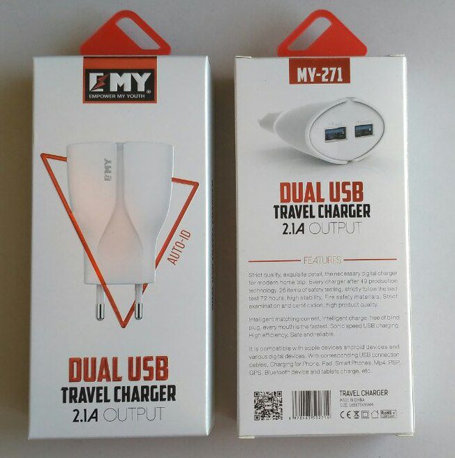 Сетевое зарядное устройство EMY MY-271  (5V 2.1A 2USB) - фото фото фото 0