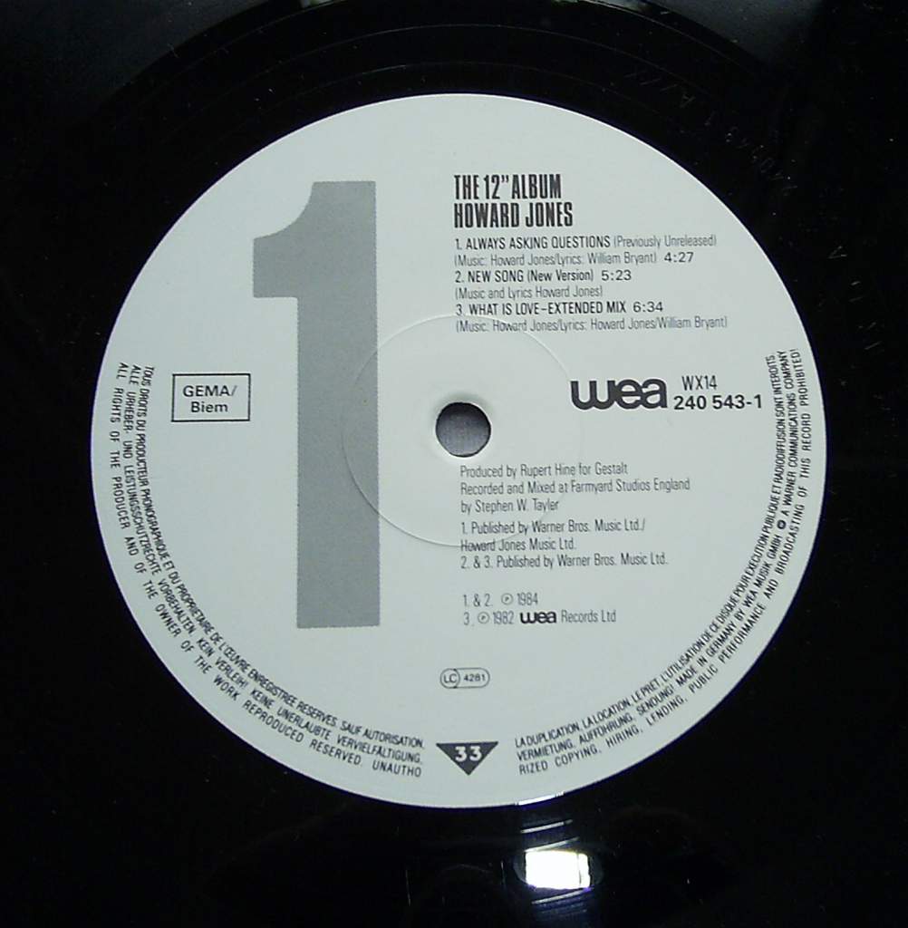 HOWARD JONES  The 12" Album LP  VG++/EX- - фото фото фото 2