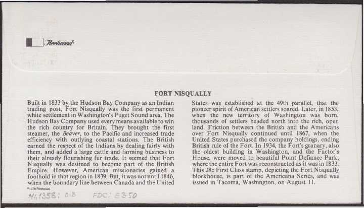 США 1978 АРХИТЕКТУРА ФОРТ NISQUALLY КРЕПОСТЬ ФОРТИФИКАЦИОННОЕ СООРУЖЕНИЕ ФОРПОСТ КПД Mi.1358 - фото фото фото 1