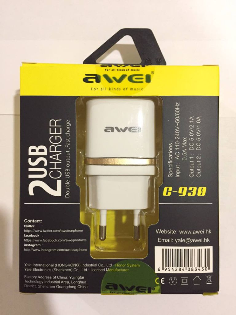 Сетевое зарядное устройство AWEI C-930 (5V 2.1A 2USB) - фото фото фото 1