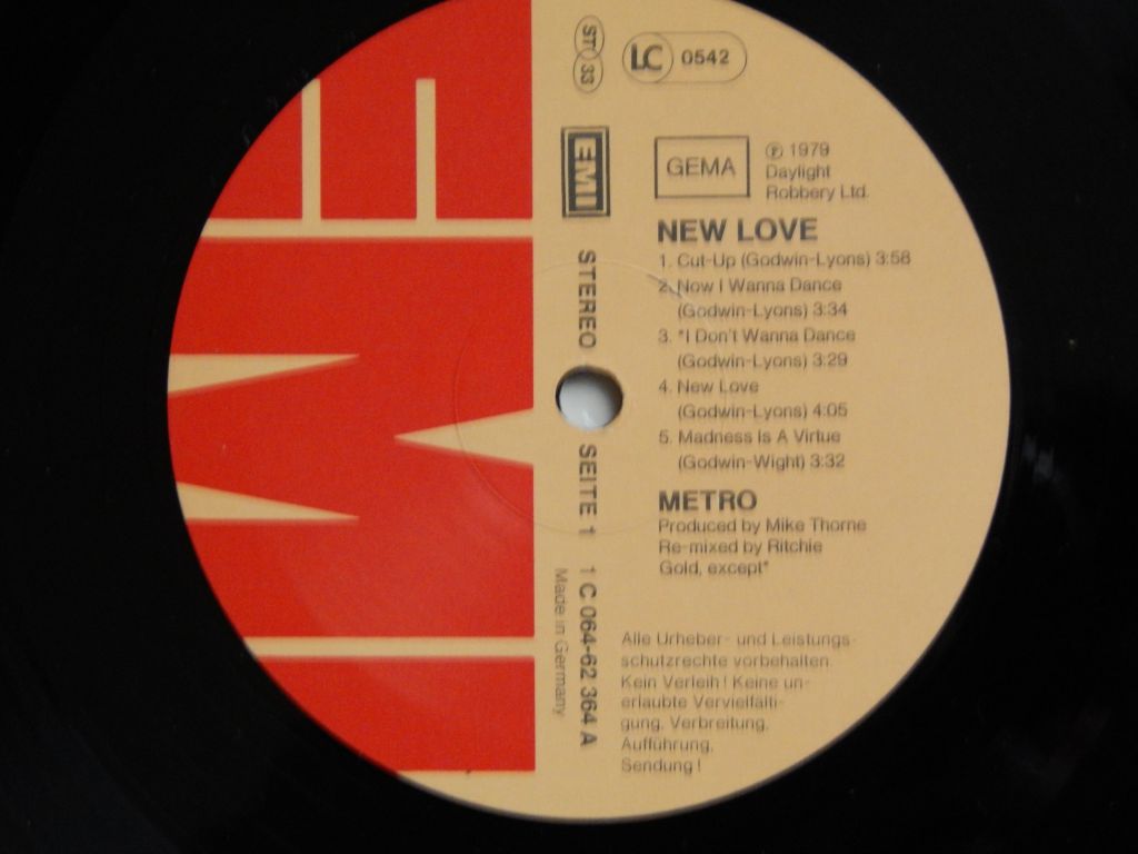 Metro ‎– New Love  (EMI ‎– 1C 064-62 364, Germany) NM-/NM- - фото фото фото 2