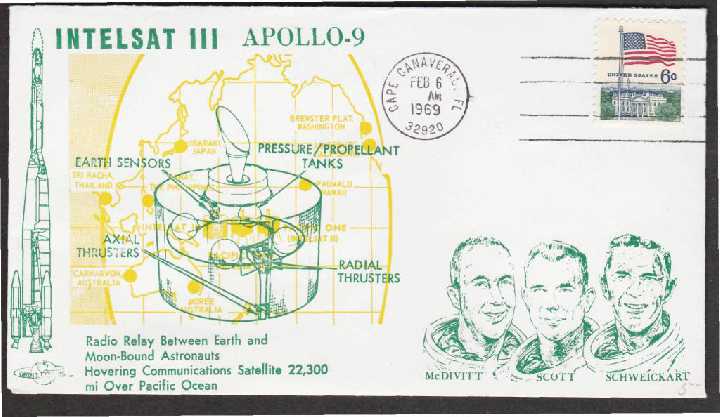 США 1969 КОСМОС INTELSAT III РАКЕТА-НОСИТЕЛЬ КОСМИЧЕСКИЙ КОРАБЛЬ APOLLO 9 АСТРОНАВТЫ ХК Каше - фото фото фото 0