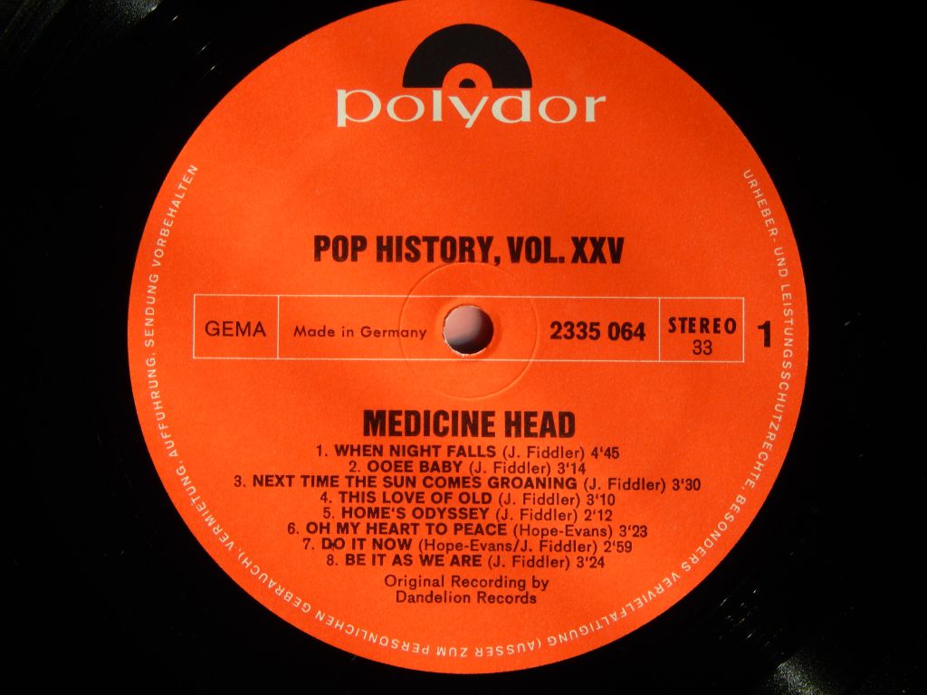 Medicine Head ‎– Pop History Vol 25  (Polydor ‎– 2625 026, Germany) EX+/EX+/EX+ - фото фото фото 5