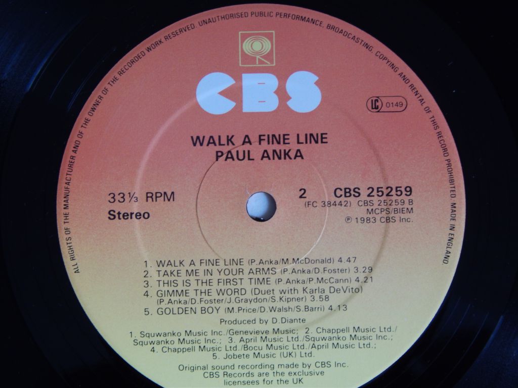 Paul Anka ‎– Walk A Fine Line    (CBS ‎– 25259, UK) insert EX+/NM- - фото фото фото 4