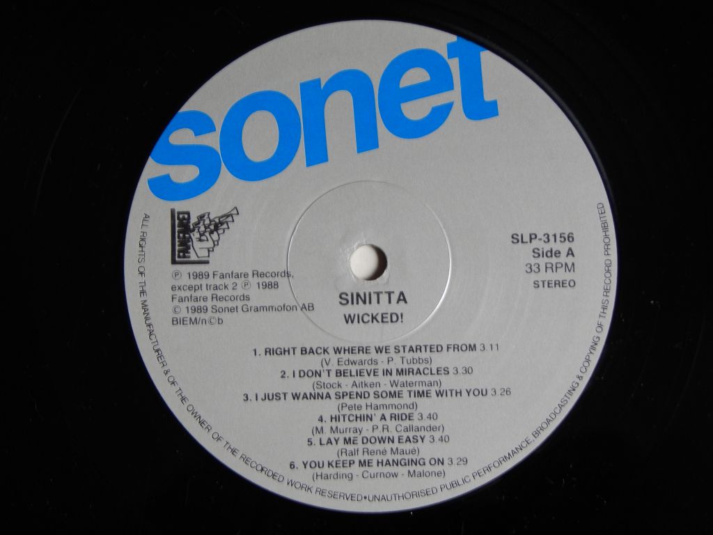 Sinitta ‎– Wicked  (Sonet ‎– SLP-3156, Sweden) NM-/EX+ - фото фото фото 2