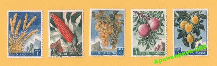 САН-МАРИНО 1958 Фрукты Флора Природа Цветы 5 MNH** - фото фото фото 0