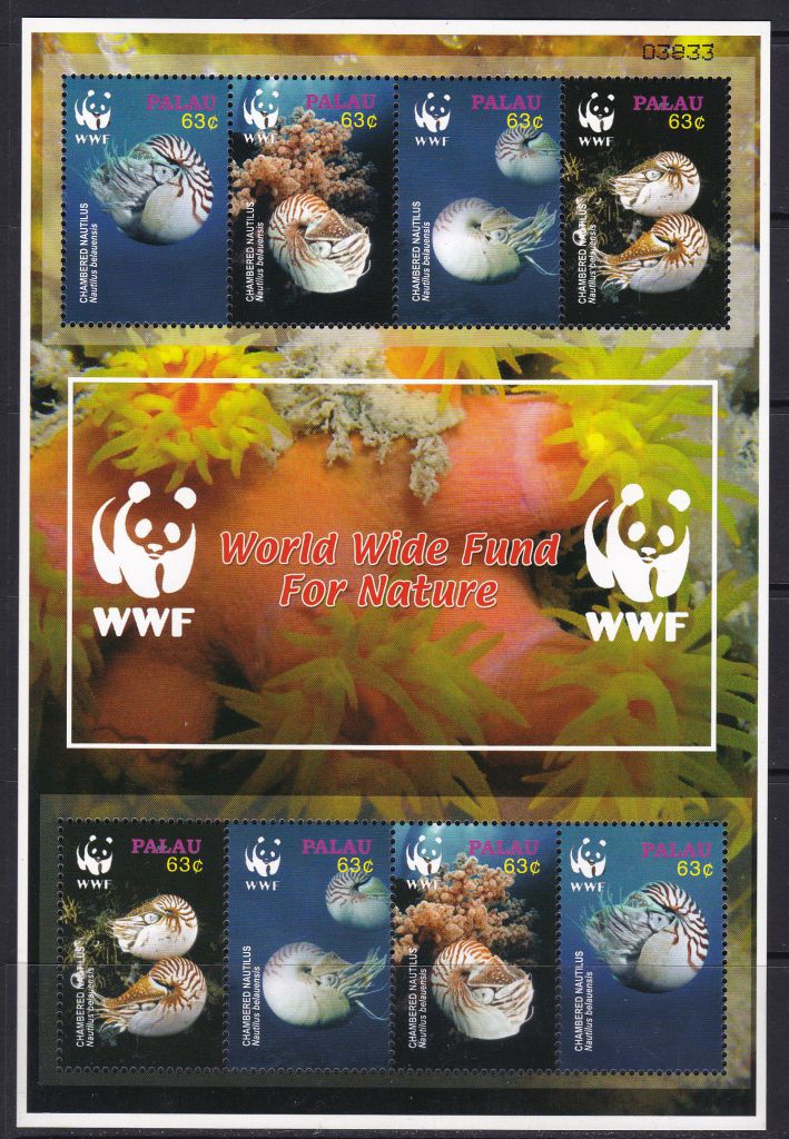 Палау,WWF,ракушки,наутилус,2 м/л - 39 михель евро - фото фото фото 0