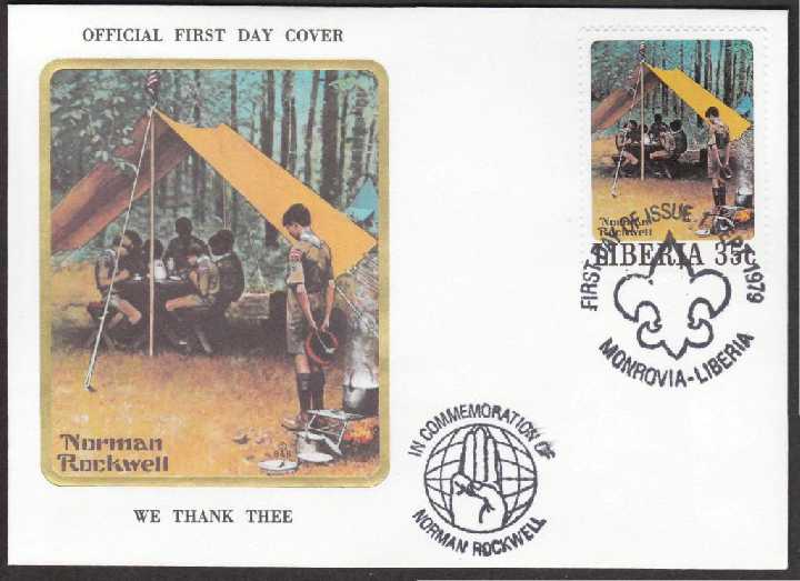 Либерия 1979 БОЙ-СКАУТЫ МОЛОДЁЖНАЯ ОРГАНИЗАЦИЯ ЛАГЕРЯ СБОРЫ СПОРТ НОРМАН РОКУЭЛЛ Один КПД Mi.1149 - фото фото фото 0