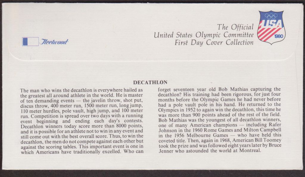 США 1979 ОЛИМПИАДА ОЛИМПИЙСКИЕ ИГРЫ СПОРТ ДЕСЯТИБОРЬЕ КОПЬЁ МЕТАНИЕ МЕТАТЕЛЬ КПД Mi.1395х2шт. - фото фото фото 1