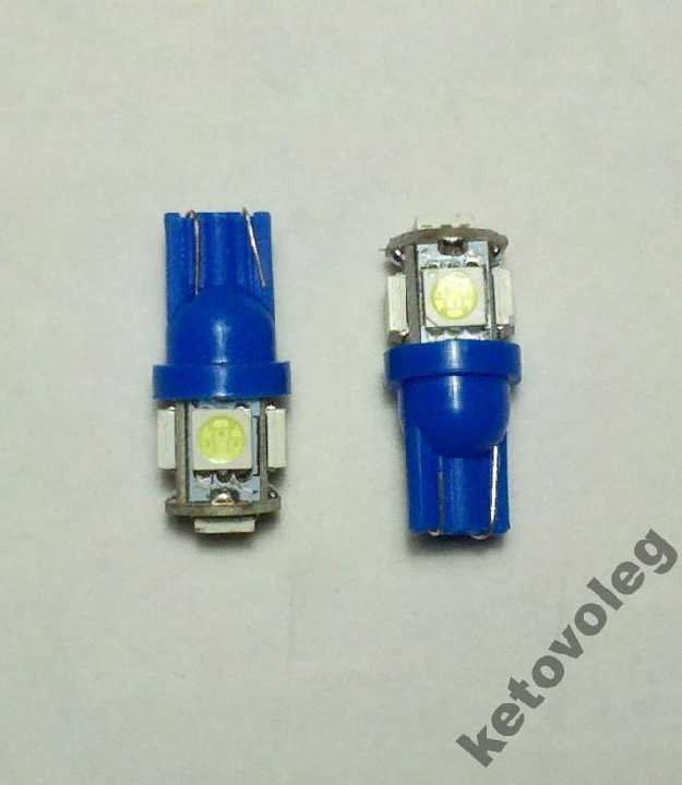 АВТО LED 1,5W T10 5-smd-5050 Кристально-синий 2-шт - фото фото фото 0