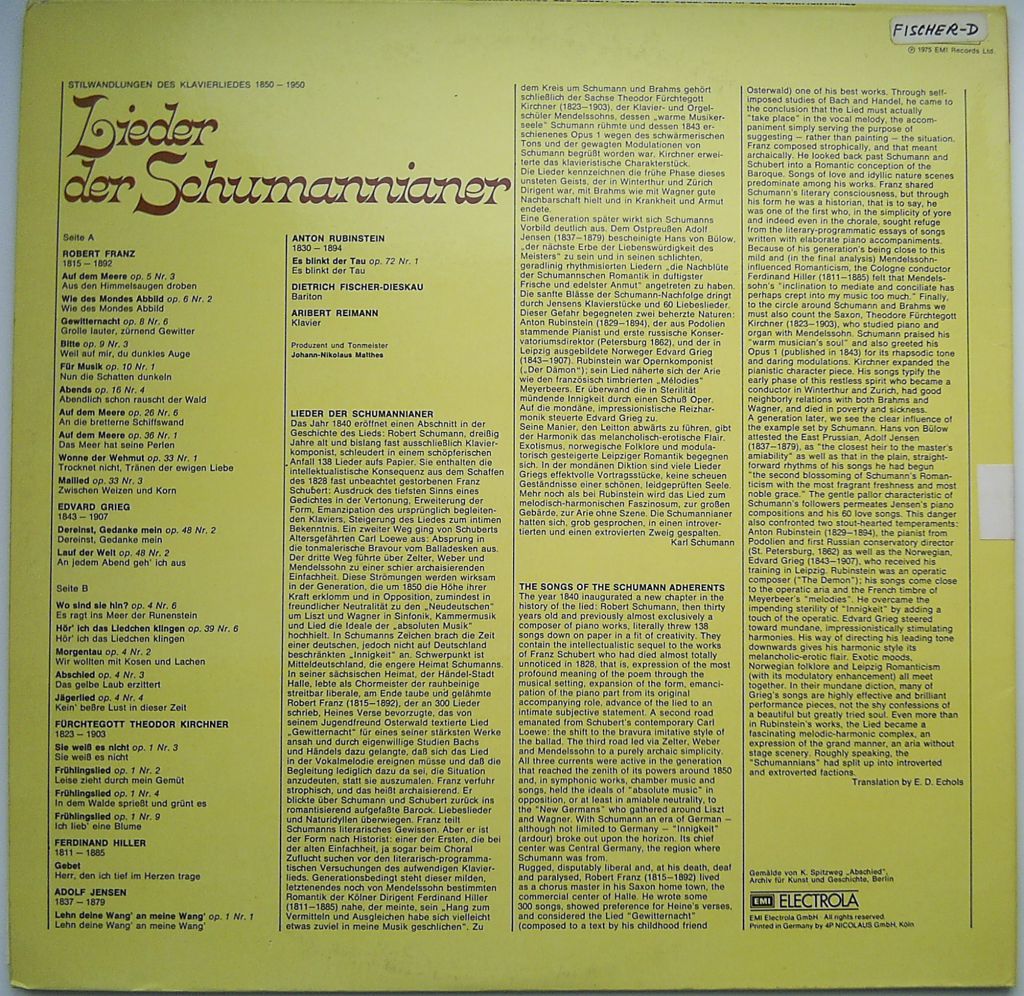 DIETRICH FISCHER- DIESKAU, ARIBERT REIMANN  Lieder Der Schumannianer  LP  EX-/EX - фото фото фото 2