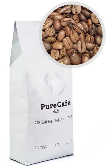 Кофе PureCafe Dolce, 80% Арабики, 20% Робусты, зерно, Италия, 1кг. - фото фото фото 2