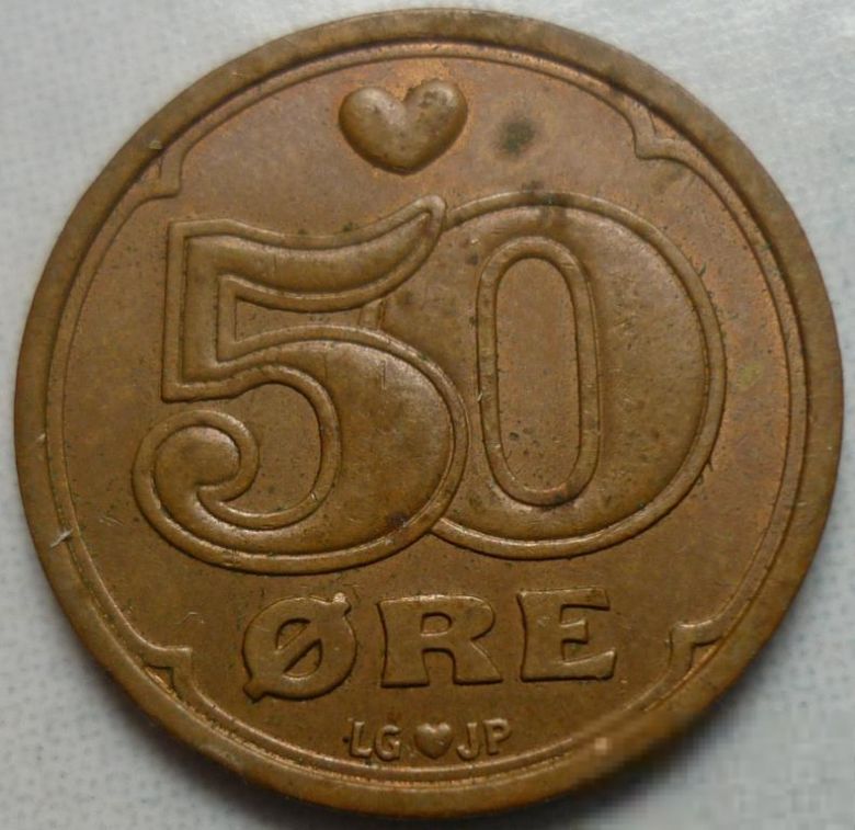 Дания 50 эре 1990 LG JP ВА - фото фото фото 0
