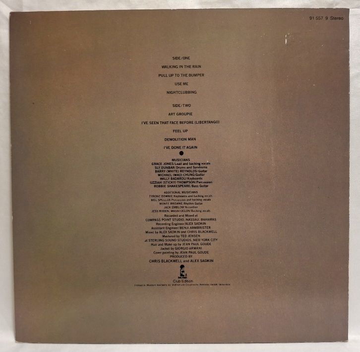 Grace Jones - Nightclubbing - 1981.  (LP). 12. Vinyl. Пластинка. Germany. Club Edition. - фото фото фото 1