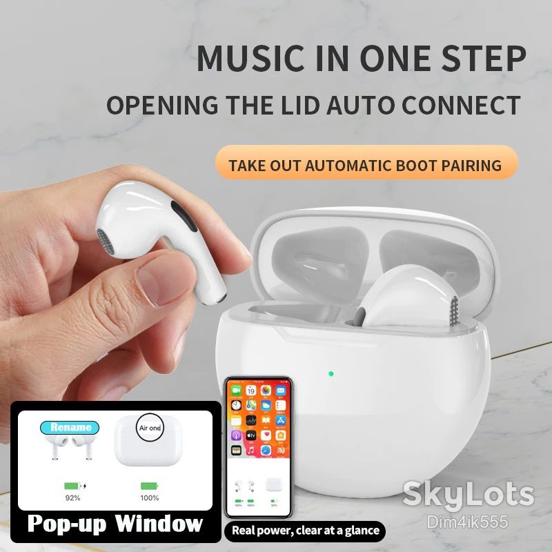 Беспроводные наушники Air Pro 6 сенсорные с кейсом Bluetooth V5.0 White / Black - фото фото фото 2