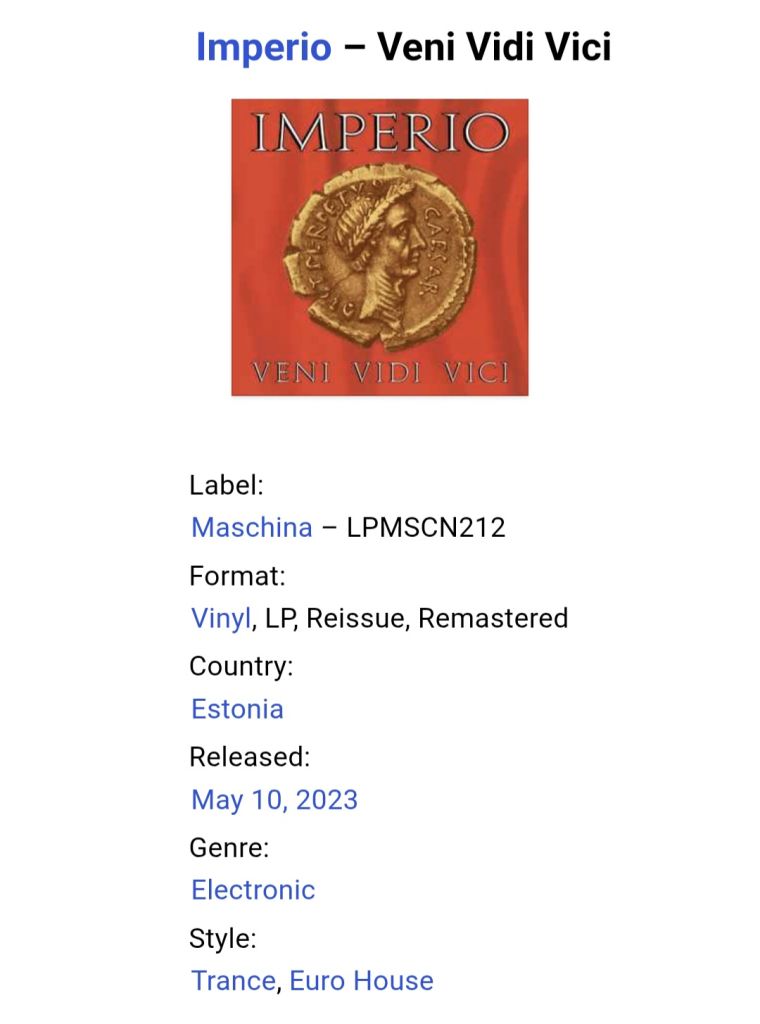 Imperio - Veni Vidi Vici - 1995.  (LP). 12. Vinyl. Пластинка. Europe. S/S. - фото фото фото 2