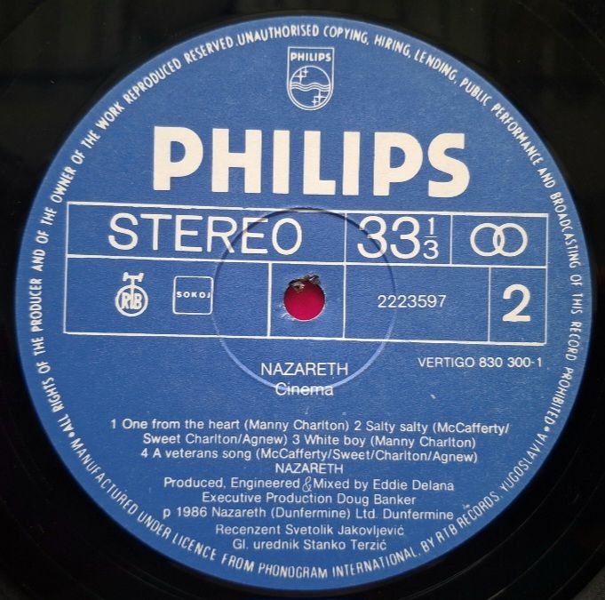 Nazareth - Cinema - 1986.  (LP). 12. Vinyl. Пластинка. Yugoslavia. - фото фото фото 3