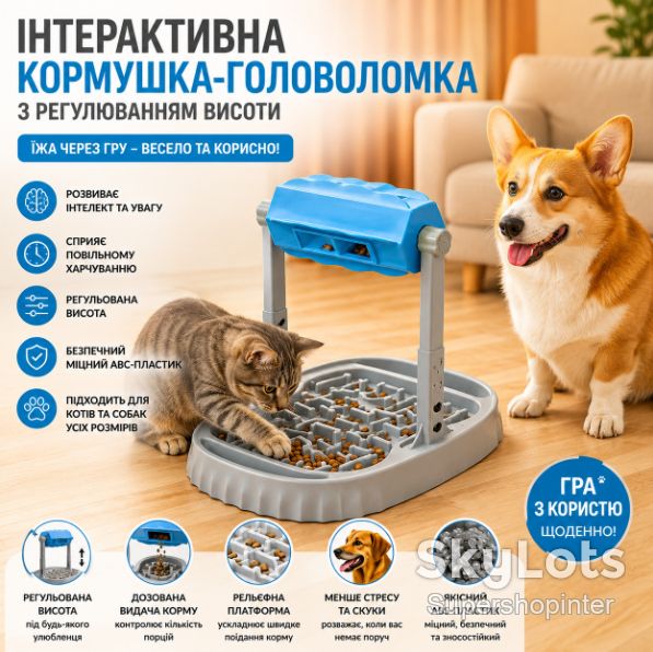 Интерактивная кормушка для домашних животных / Игрушка-головоломка с регулировкой высоты - фото фото фото 0