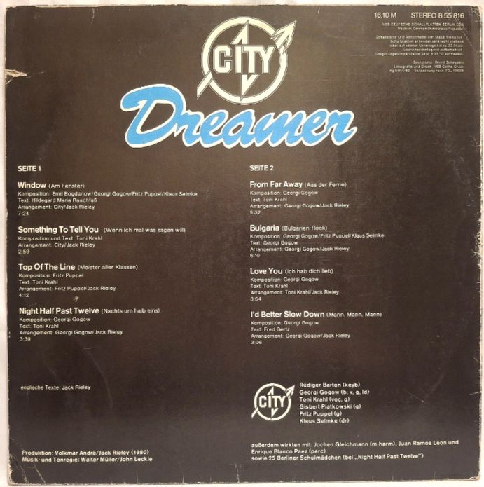 City - Dreamer - 1980.  (LP). 12. Vinyl. Пластинка. Germany. - фото фото фото 1