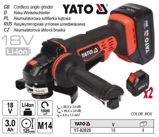 Шлифмашина угловая YATO болгарка аккумуляторная 18В 125 мм YT-82828 - фото фото фото 0