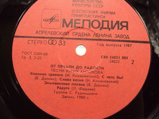 Пластинка мелодия Юрий Антонов От печали до радости 1986  диаметр 30 см №15395МЯ - фото фото фото 11