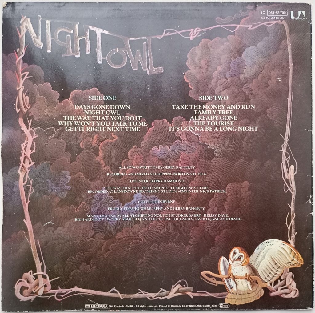 GERRY RAFFERTY Night Owl LP VG++/VG - фото фото фото 1