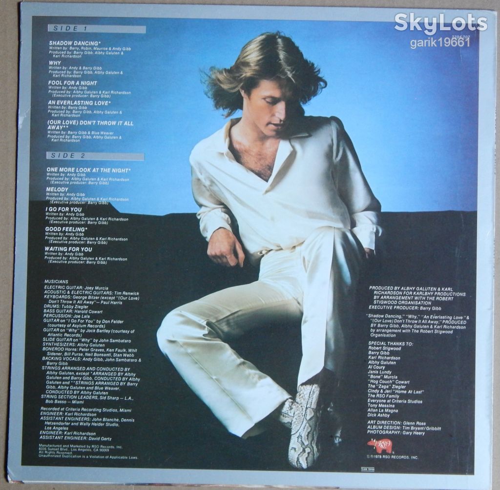 Andy Gibb – Shadow Dancing  (RSO – 2394 202, Scandinavia) EX+/NM- - фото фото фото 1