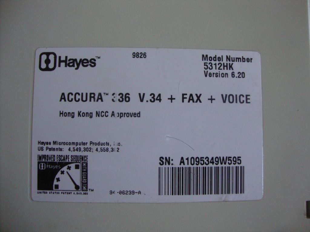 Hayes 5312HK External Accura 336/56K Fax Modem w/ Adapter - фото фото фото 9