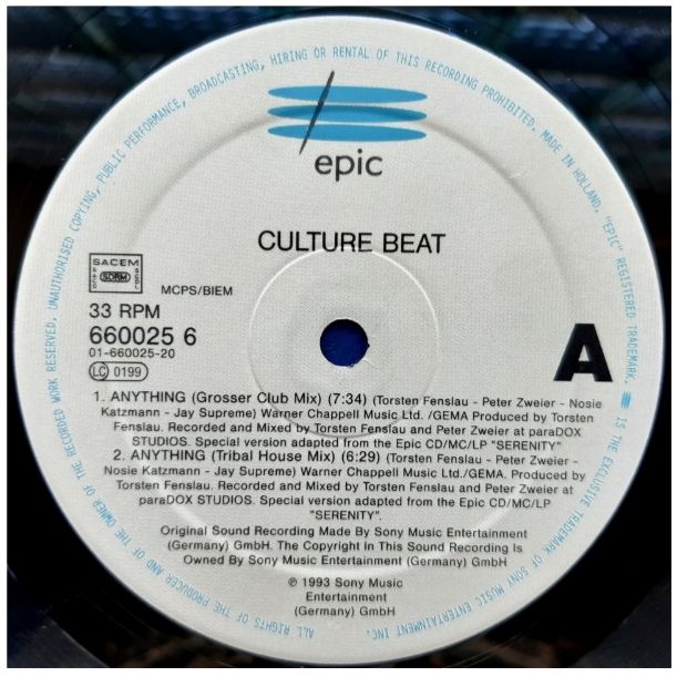 Culture Beat - Anything - 1993.    (EP). 12. Vinyl. Пластинка. Holland. - фото фото фото 2