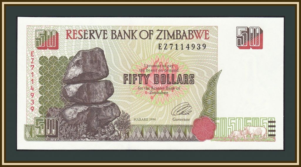 Зимбабве 50 долларов 1994 P-8  (8a) UNC - фото фото фото 0