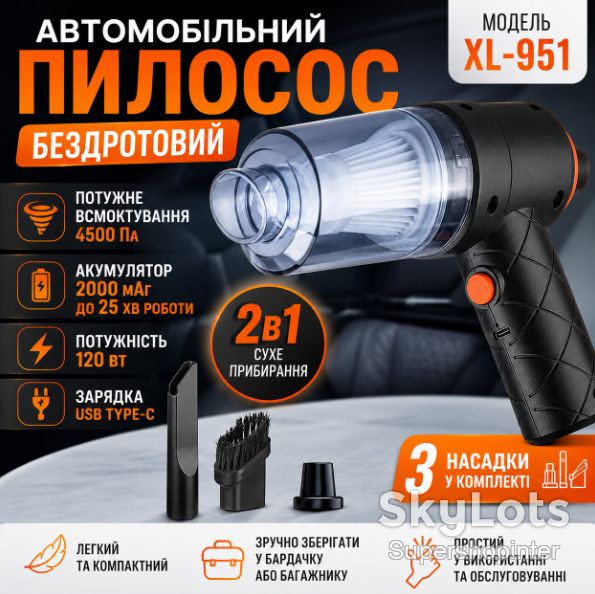 Автомобильный портативный беспроводной аккумуляторный пылесос 2 in1 Vacuum cleaner ЧЕРНЫЙ LY-597 - фото фото фото 0