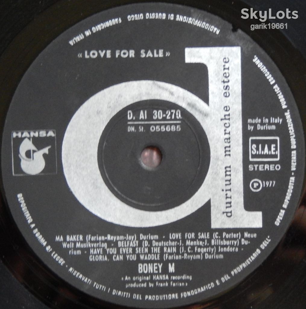 Boney M. – Love For Sale  (Durium – D. AI 30-270, Italy) VG+/NM- - фото фото фото 2