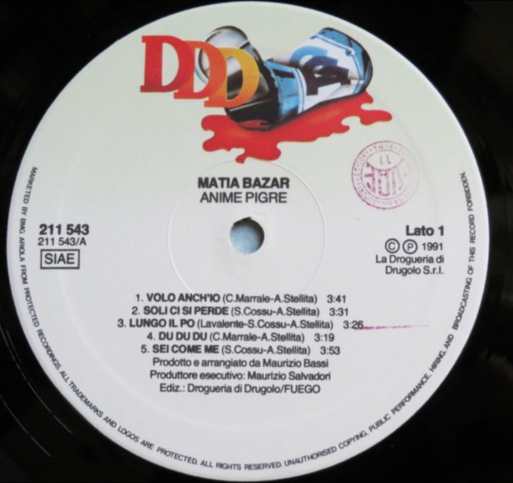 Matia Bazar - Anime Pigre - 1991.  (LP). 12. Vinyl. Пластинка. Italy. - фото фото фото 4