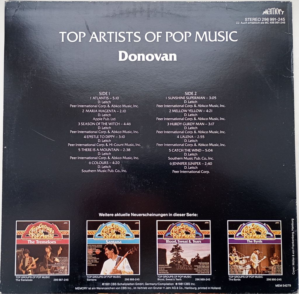 DONOVAN Top Artists Of Pop Music LP EX/EX- - фото фото фото 1