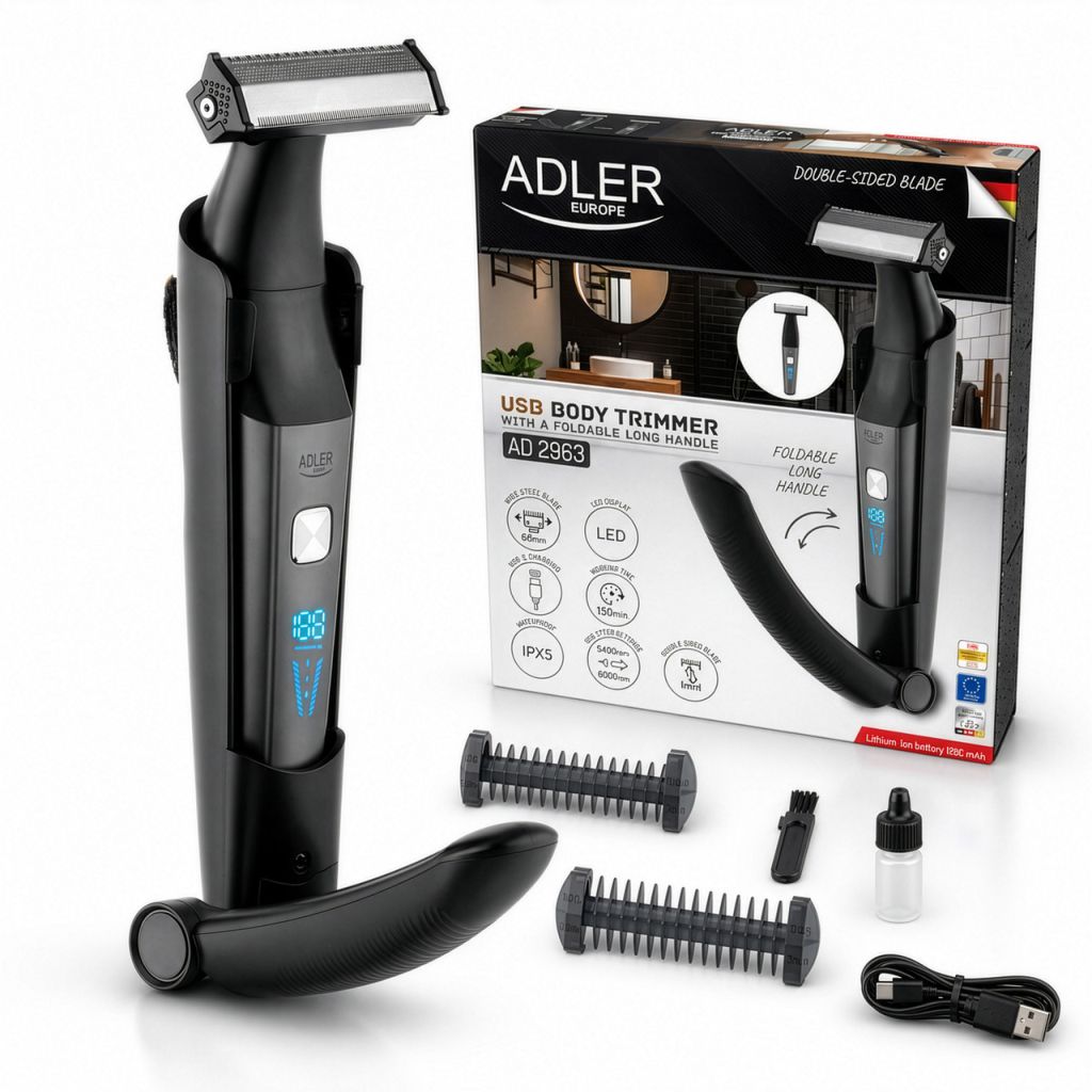 Тример для тіла Adler AD 2963 — USB, 68 мм, 2 швидкості, IPX7, LED - фото фото фото 0