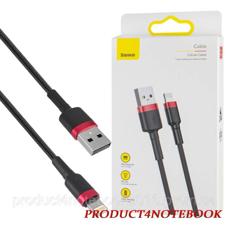 Кабель Baseus Cafule Cable USB to iP 2.4A 1m Red+Black (CALKLF-B19) - фото фото фото 0