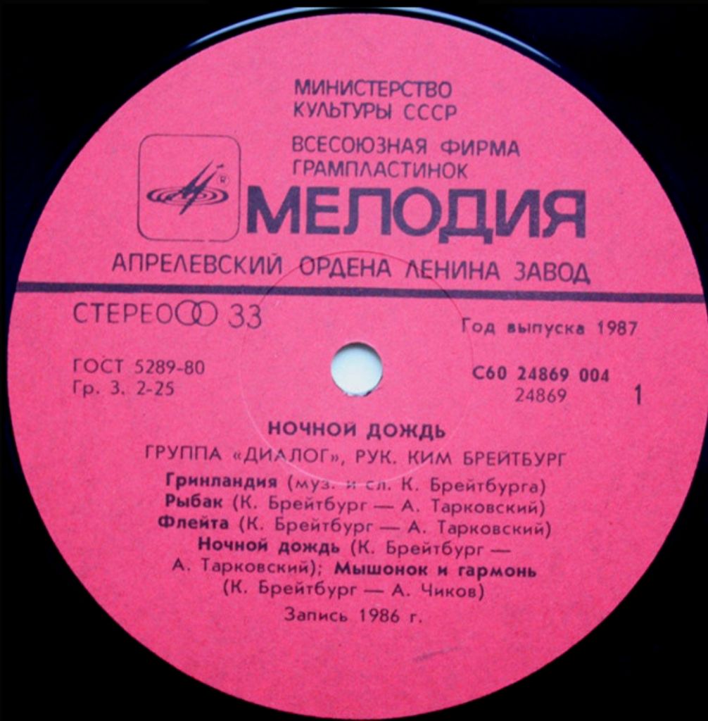 Диалог ЕХ Меладзе - Ночной Дождь - 1986.   (LP). 12. Vinyl. Пластинка - фото фото фото 2
