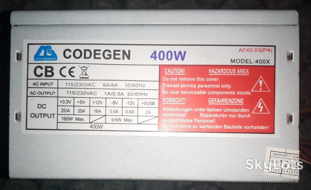 Блок живлення Codegen Model: 400X на 400W Тест ОК - фото фото фото 0