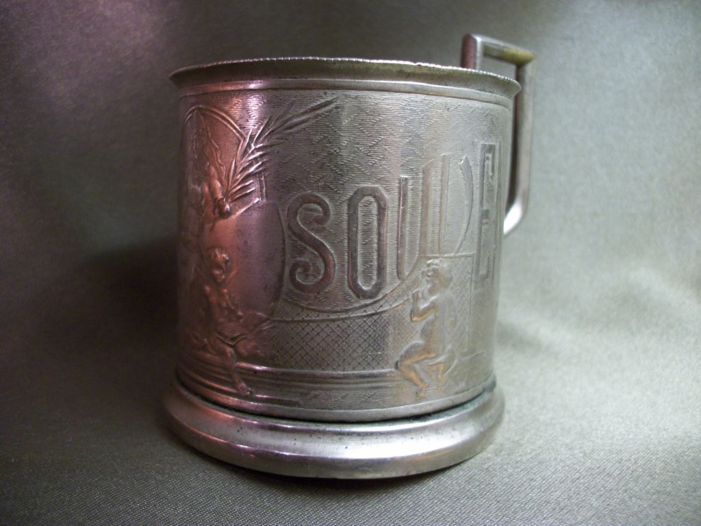 4М115 Старый подстаканник На память Souvenir, Варшава, царская россия. Серебрение, тяжелый - фото фото фото 3