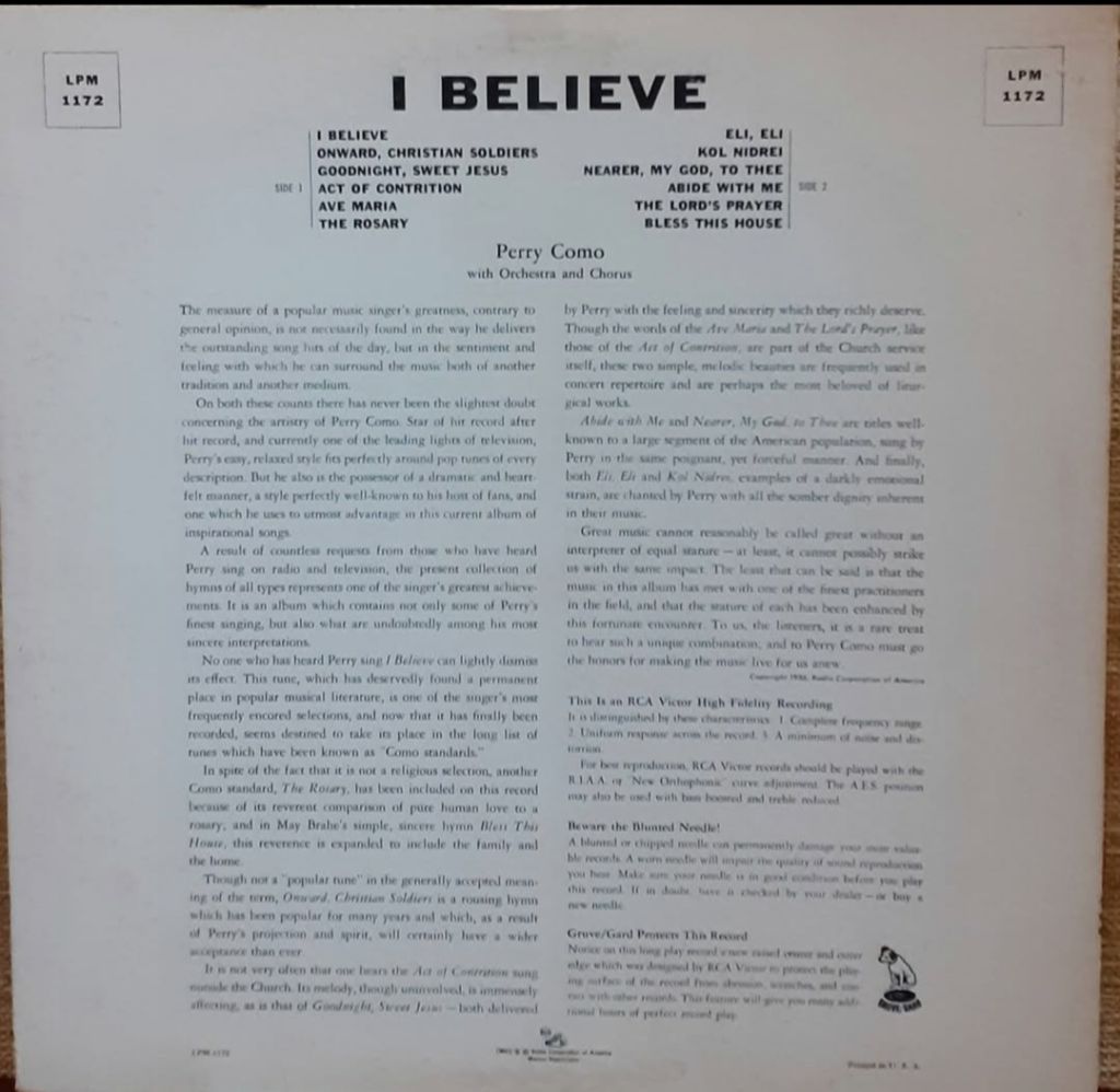Платівка  Perry Como – I Believeщ - фото фото фото 1