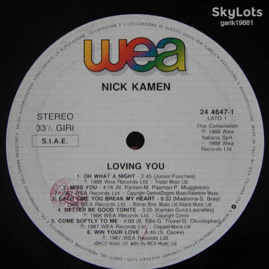 Nick Kamen – Loving You  (WEA ‎– 244647-1, Italy) EX+/EX+ - фото фото фото 2
