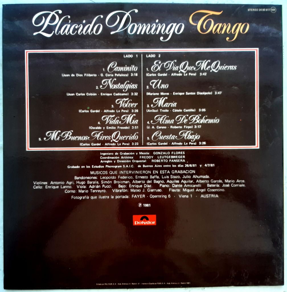 Classic. Placido Domingo - Tango - 1981.  (LP). 12. Vinyl. Пластинка. Spain. - фото фото фото 1
