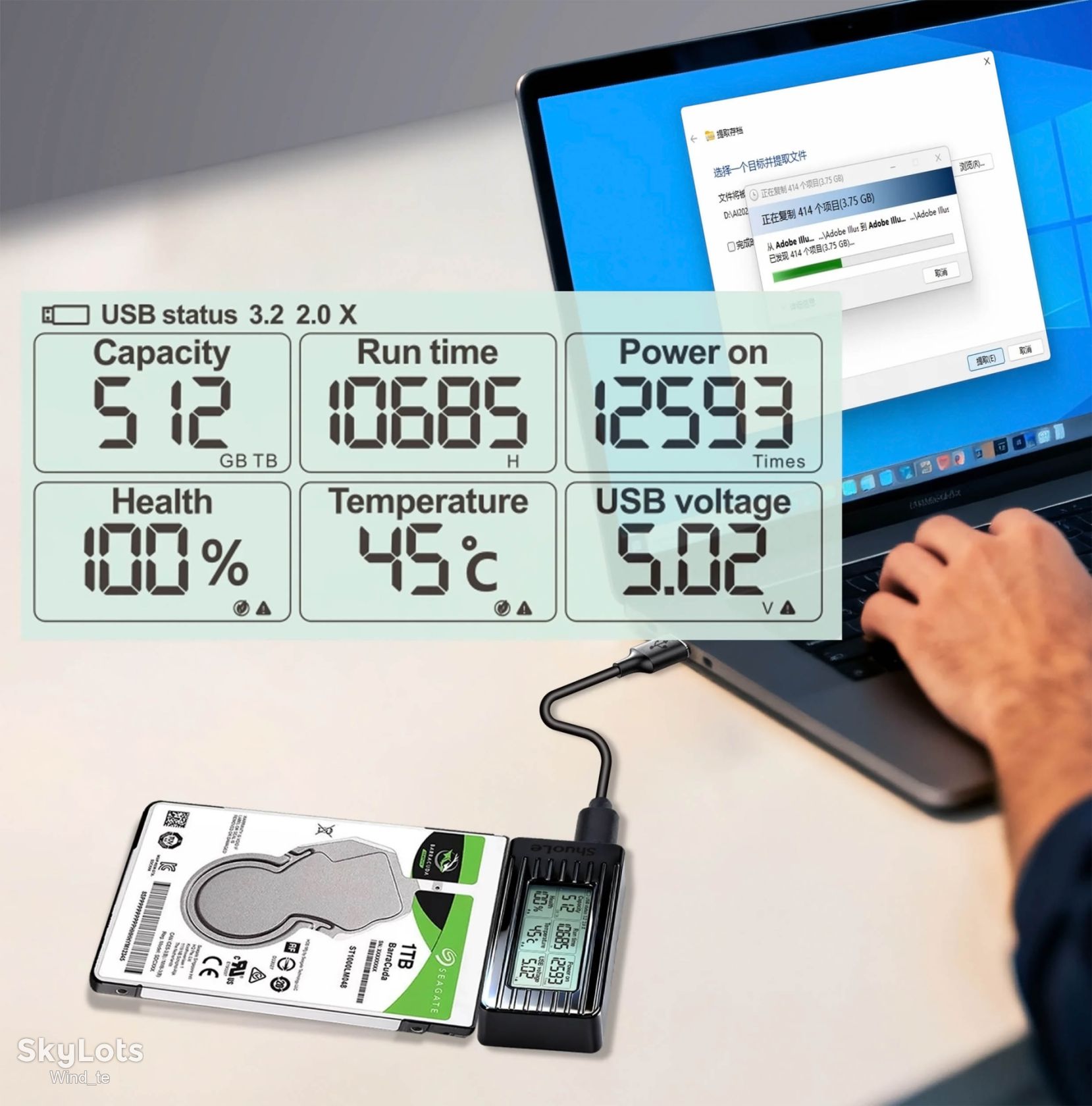 Адаптер перехідник USB 3.2 на SATA  ( HDD та SSD ) з LCD-екраном ShuoLe  ( переходник ) - фото фото фото 8