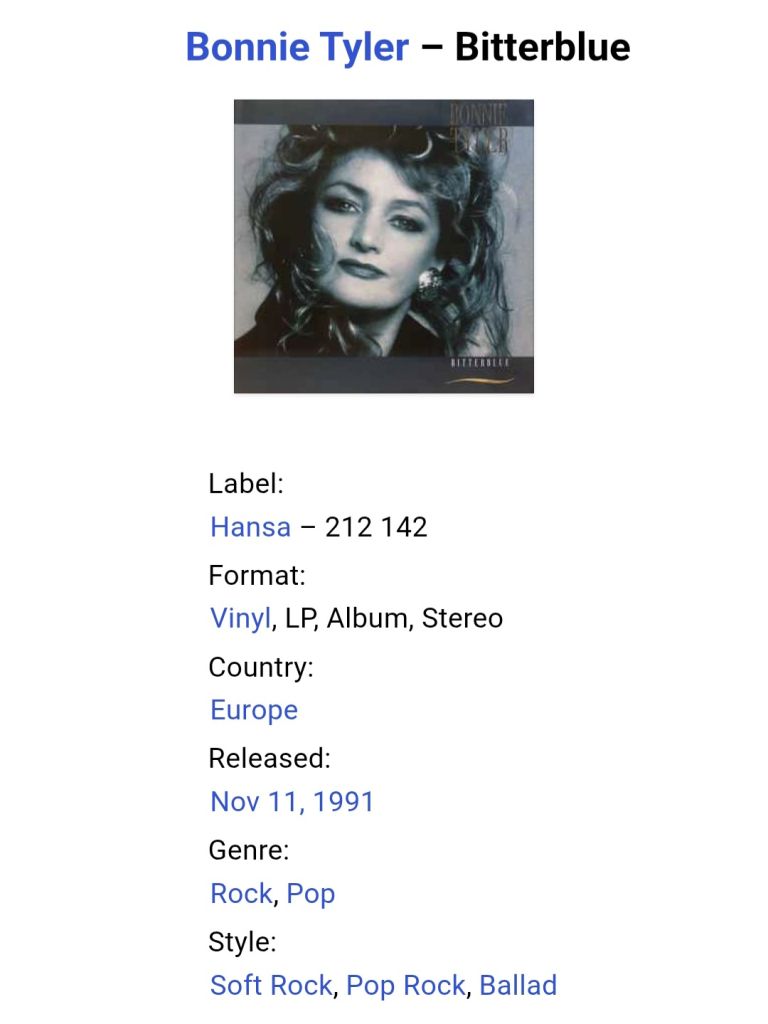 Bonnie Tyler - Bitterblue - 1991.   (LP). 12. Vinyl. Пластинка. Germany. - фото фото фото 6